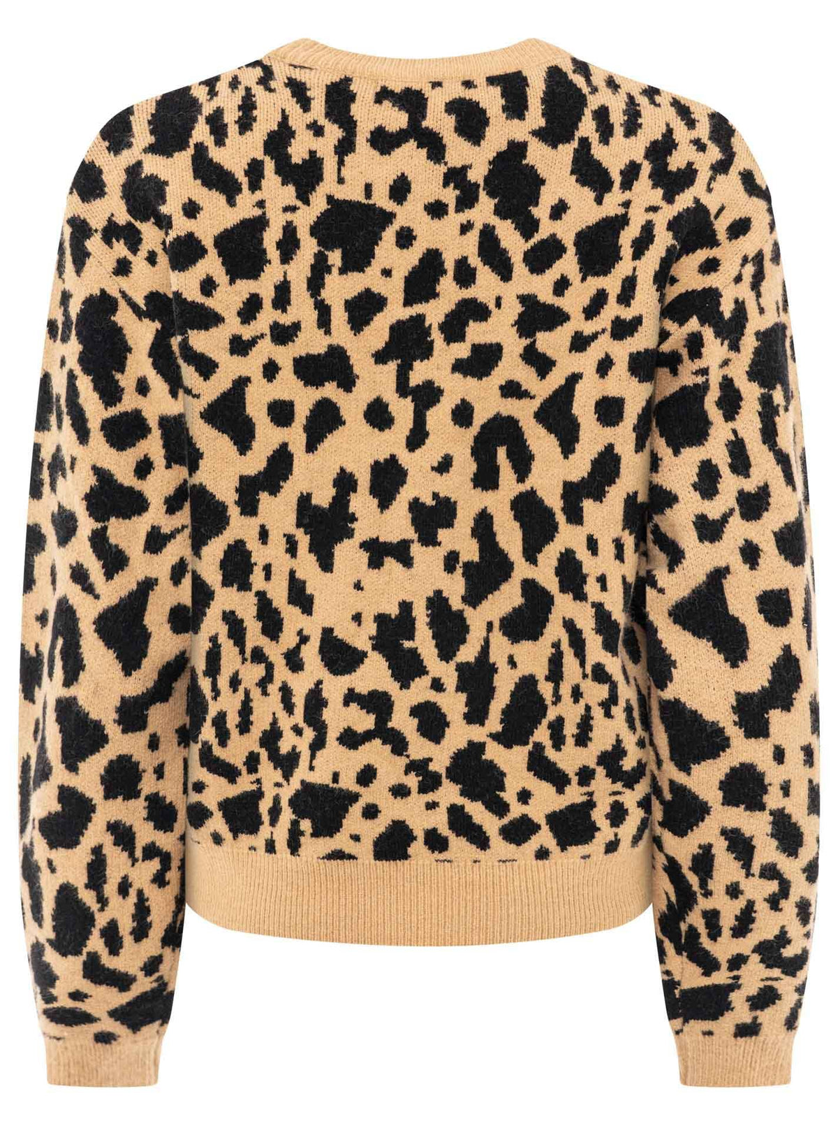 Zwillingsherz Leo Amour Patch Pullover Damen Beige, Rückansicht auf weißem Hintergrund