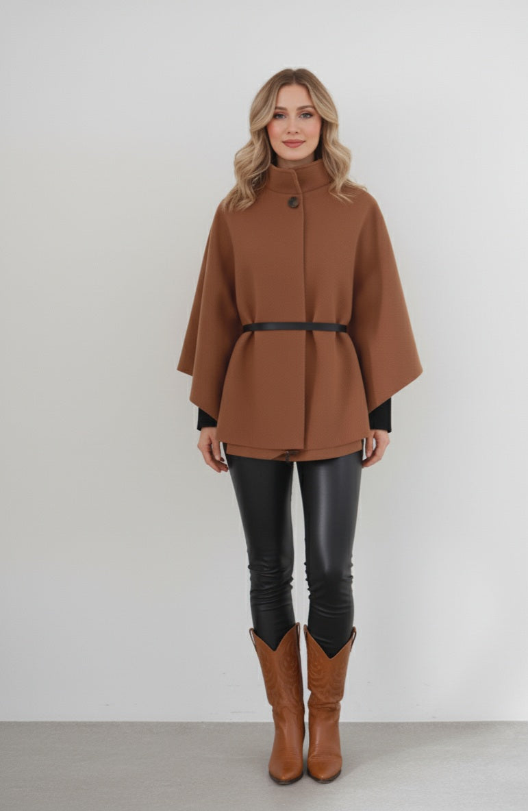 Damen Cape-Mantel mit Gürtel – Elegant & Oversize für Herbst & Winter