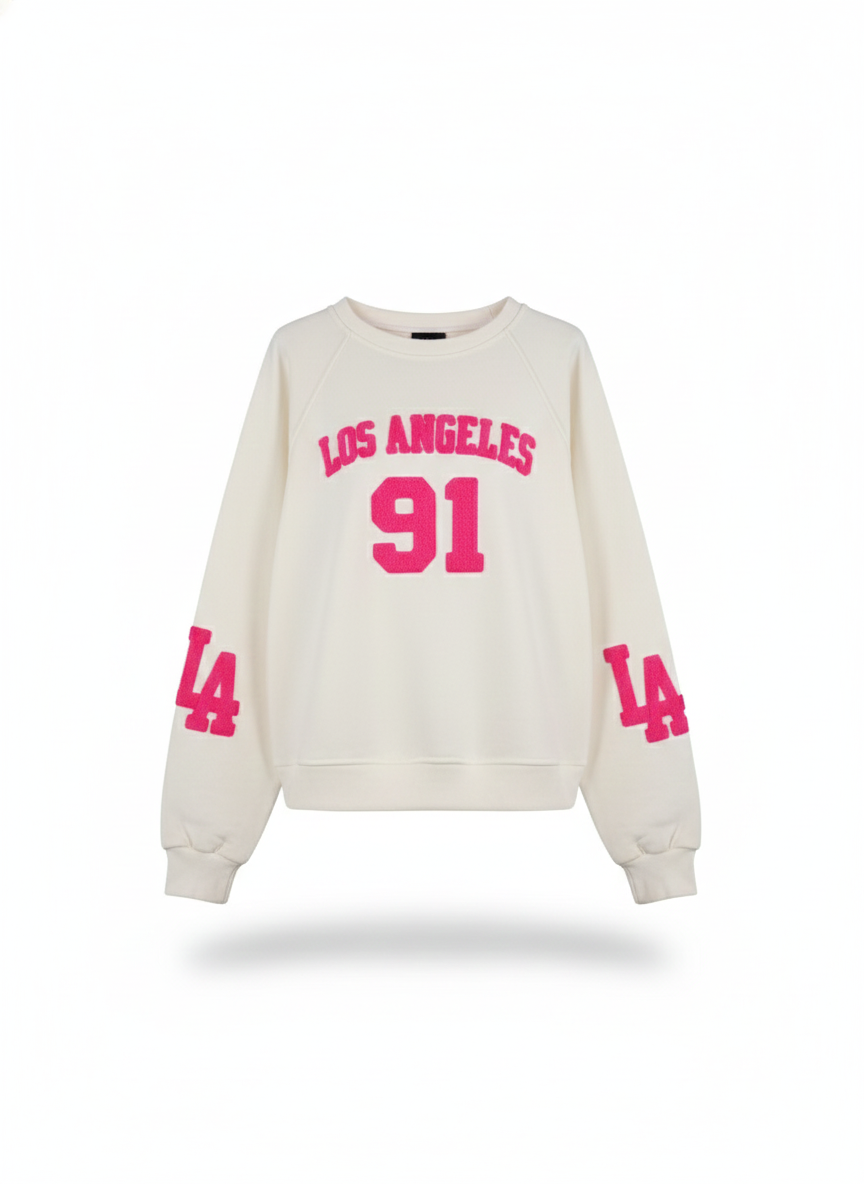 Los Angeles 91 Pullover Damen Pink Weiß