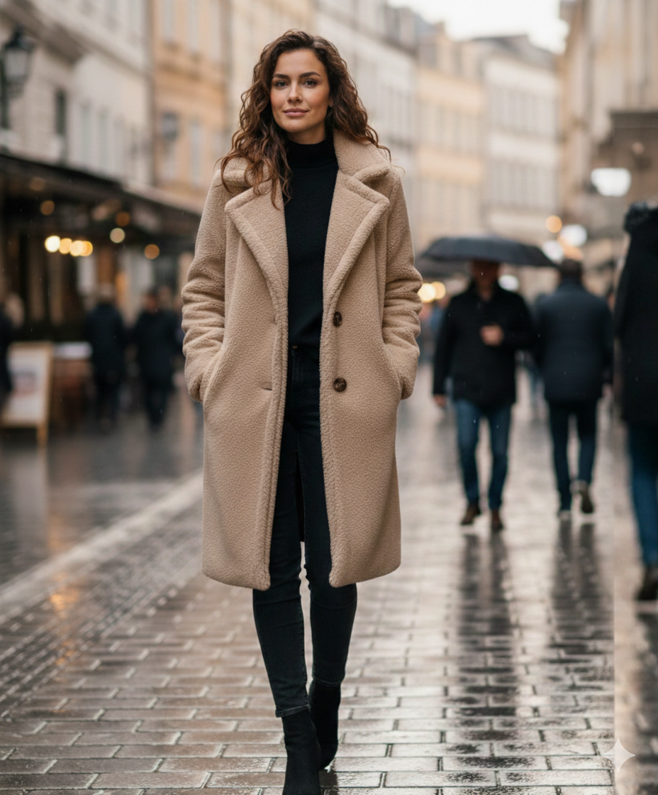 Kuscheliger Teddy-Mantel in Beige