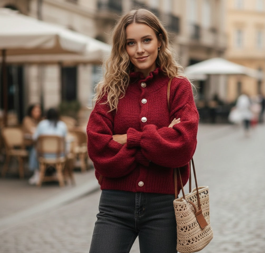 Elegante Strickjacke mit Perlenknöpfen