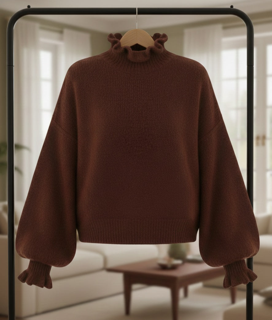 Romantischer Volumen-Pullover mit Rüschenkragen