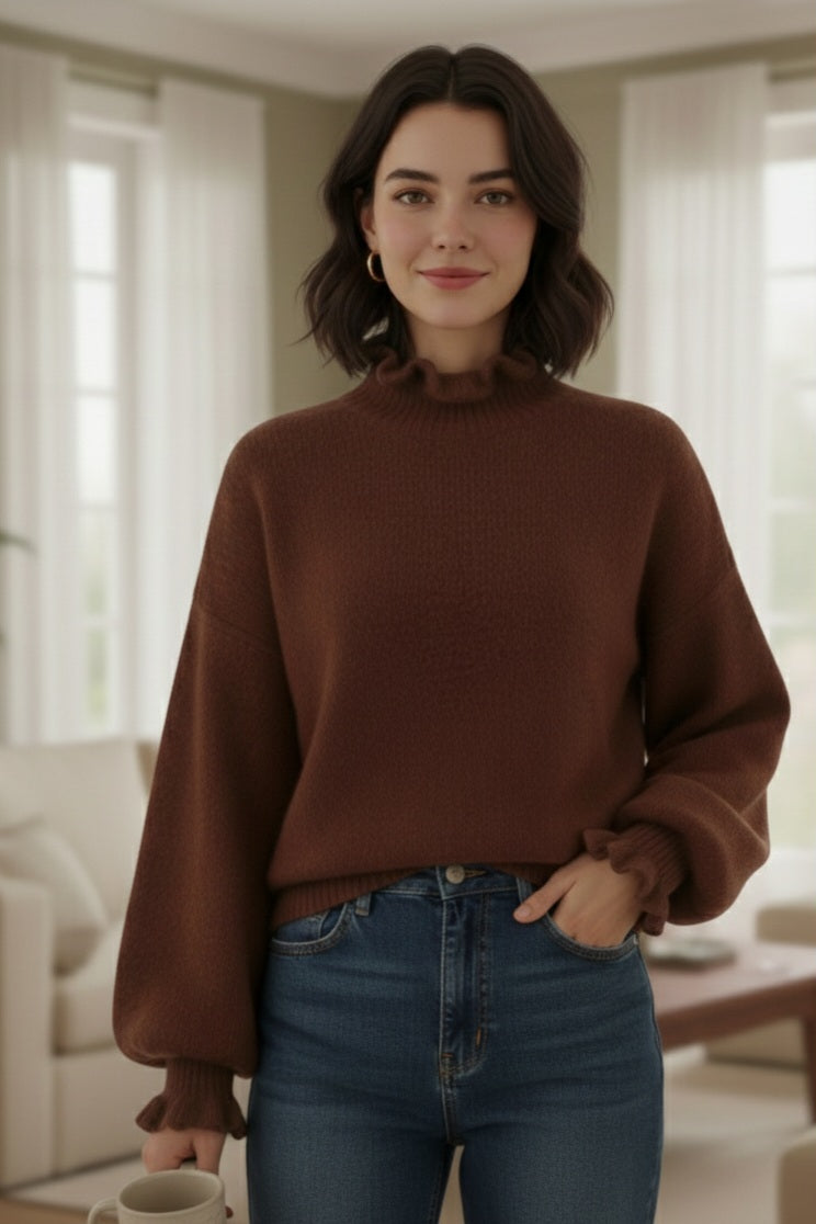 Romantischer Volumen-Pullover mit Rüschenkragen