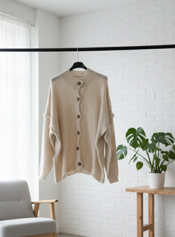 Oversize Strickcardigan Sand Beige – Kuscheliger Grobstrick Cardigan Damen