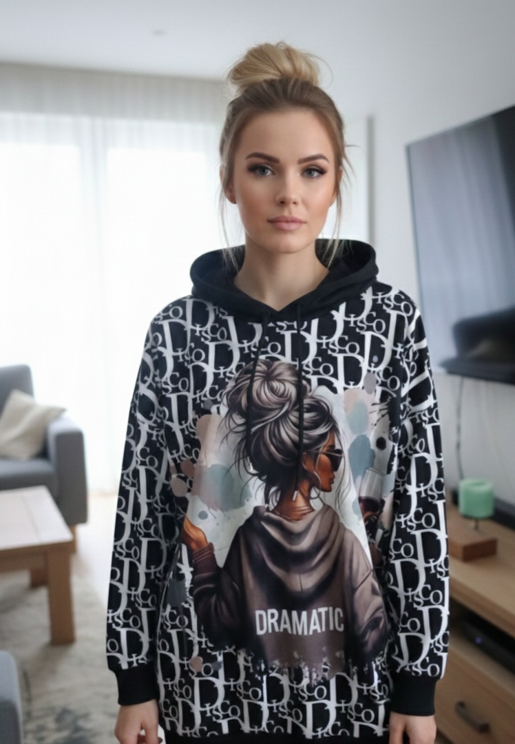 Damen Oversize Hoodie "Dramatic" – Langer Kapuzenpullover mit Allover-Print