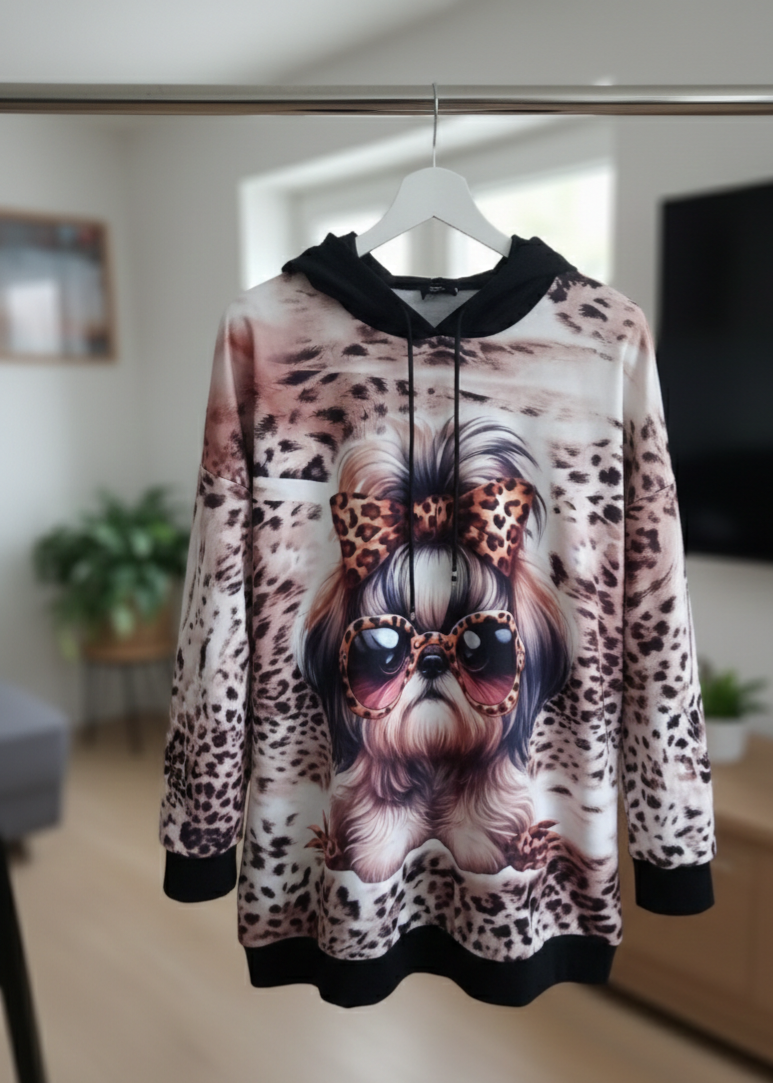 Damen Oversize Hoodie "Leopard Dog" – Kapuzenpullover mit Animal-Print
