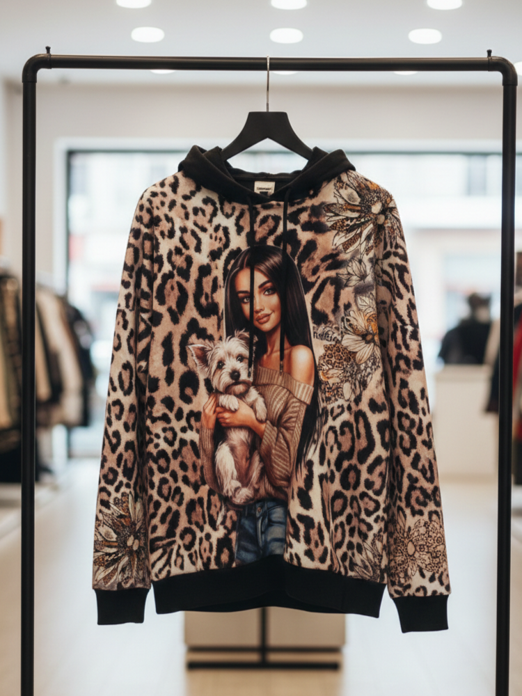 Damen Design-Hoodie Leo-Print Statement – Kapuzenpullover mit Grafik