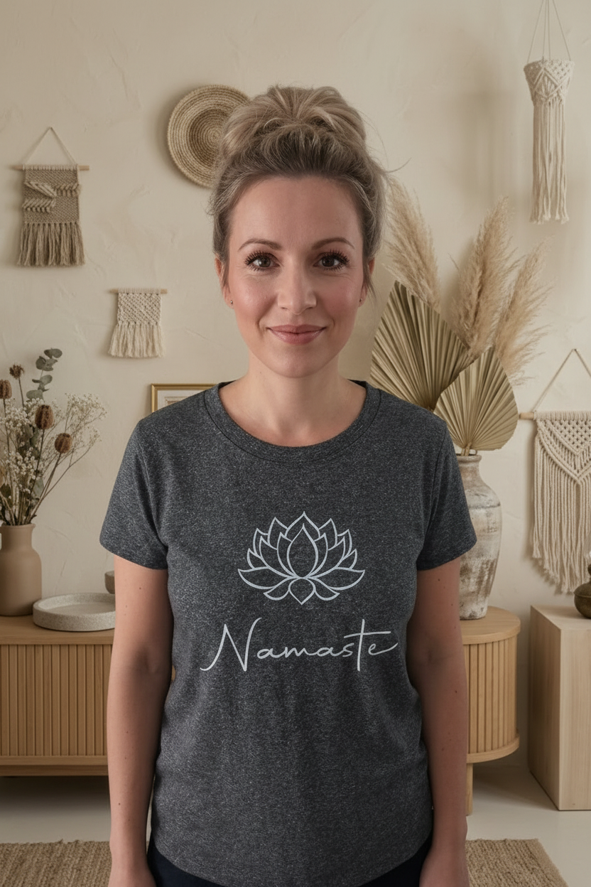 Damen Yoga T-Shirt "Namaste" mit Lotusblüte – Premium Sportshirt