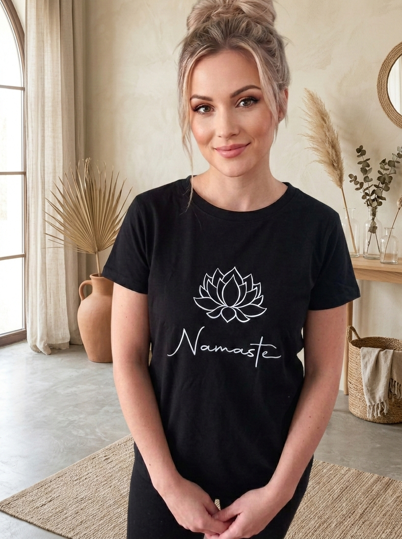 Damen Yoga T-Shirt "Namaste" mit Lotusblüte – Premium Sportshirt