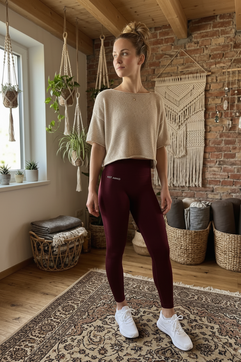 High-Waist Seamless Leggings Burgundy – Premium Sportleggings Damen
