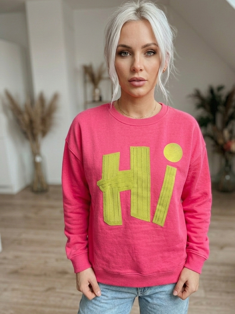 Statement Sweatshirt Pink "Hi" – Damen Pullover Beerenpink | Streetwear Sweater