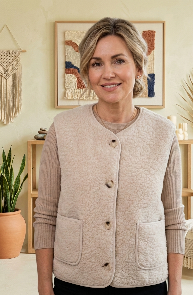 Teddy Weste Damen Beige – Kuschelige Fleece Weste | Sherpa Weste
