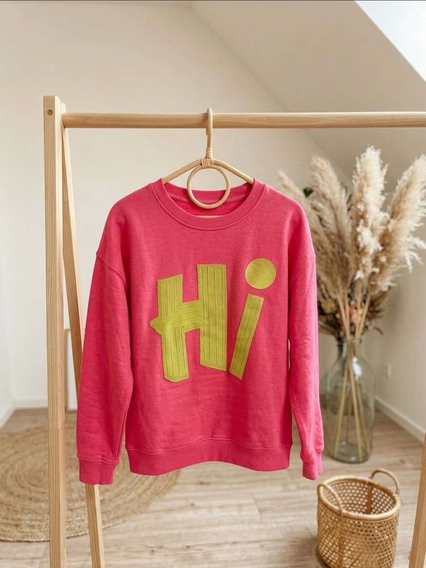 Statement Sweatshirt Pink "Hi" – Damen Pullover Beerenpink | Streetwear Sweater