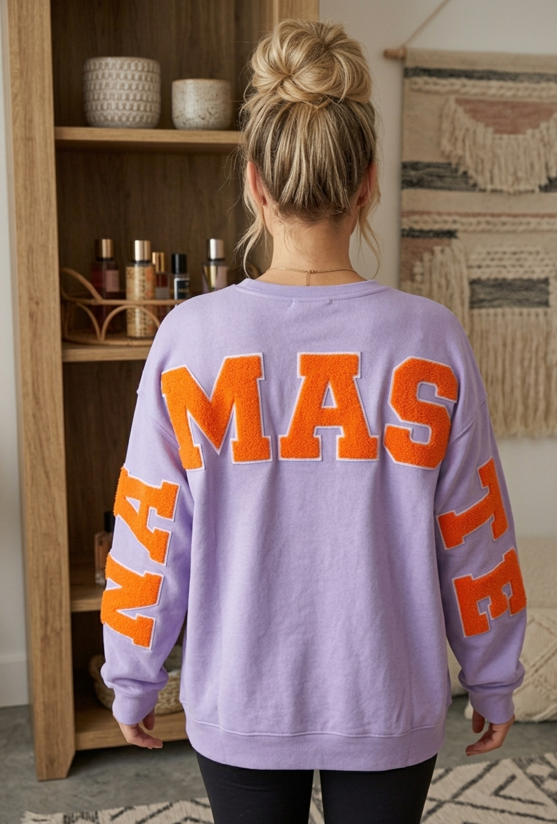 Yoga Club Oversized Sweatshirt Damen – Namaste Print mit Chenille-Applikation | Athleisure