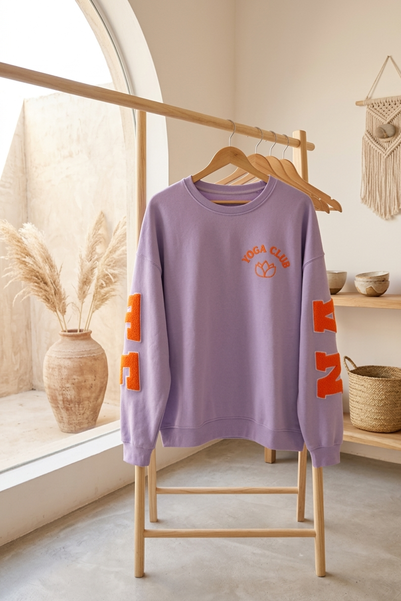 Yoga Club Oversized Sweatshirt Damen – Namaste Print mit Chenille-Applikation | Athleisure