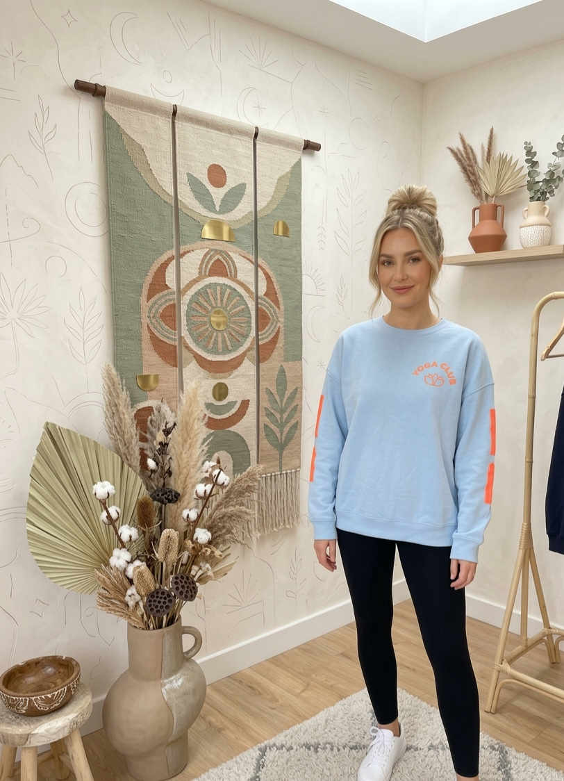Yoga Club Oversized Sweatshirt Damen – Namaste Print mit Chenille-Applikation | Athleisure