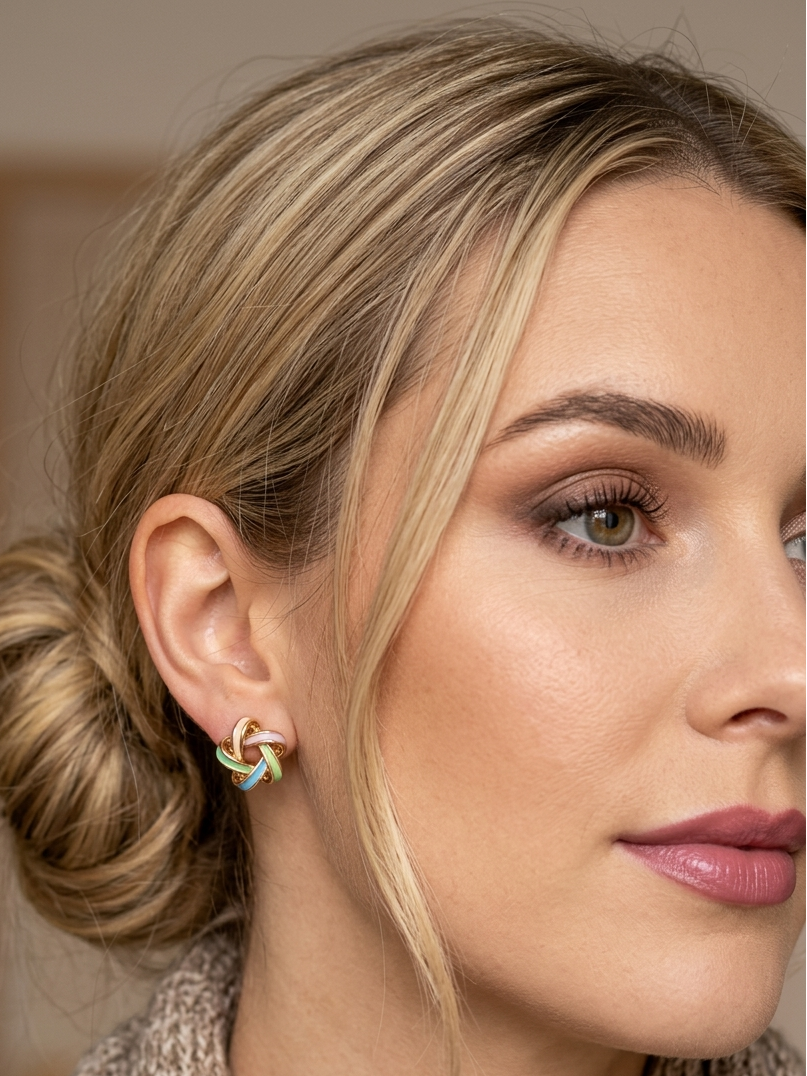 Knoten Ohrstecker Gold Pastell – Love Knot Ohrringe Edelstahl mit Emaille | Frühling