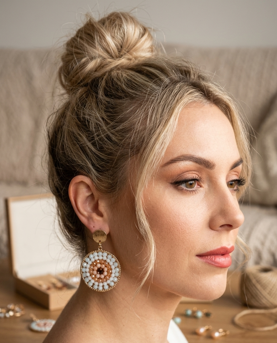 Boho Statement Ohrhänger – Perlen in Pastell & Gold ✨