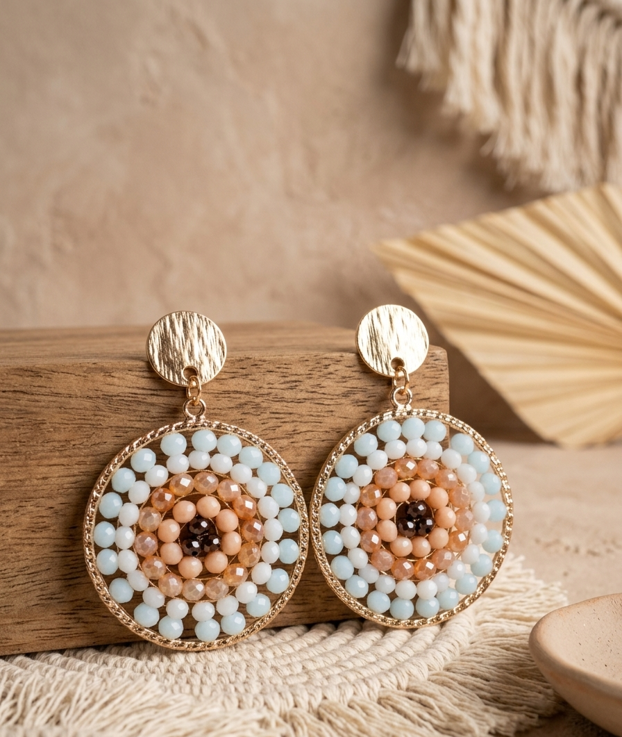 Boho Statement Ohrhänger – Perlen in Pastell & Gold ✨