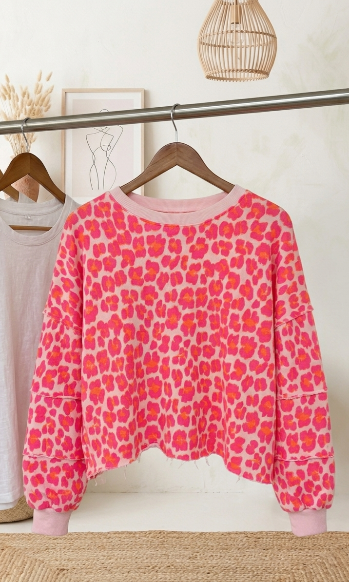 Pink Leopard Oversized Sweater – Statement-Pullover Damen 100% Baumwolle