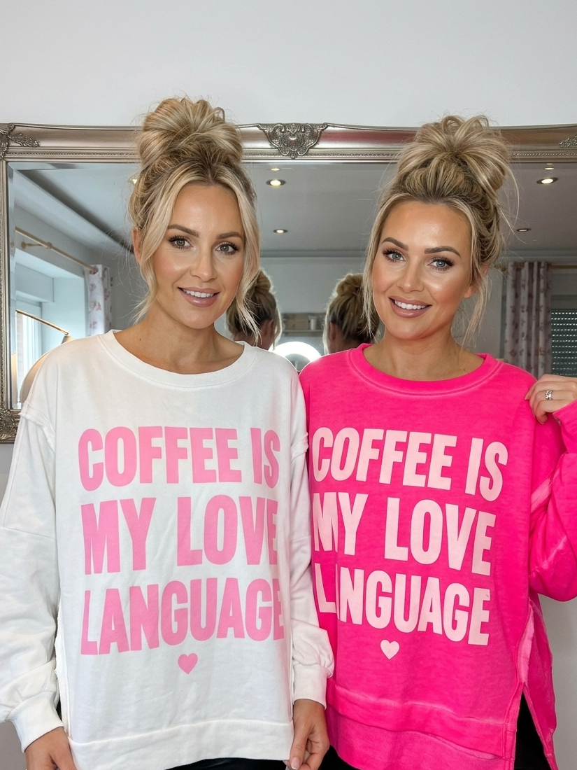 Coffee Is My Love Language | Oversized Sweater | Pink & Weiß