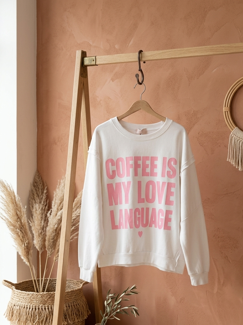 Coffee Is My Love Language | Oversized Sweater | Pink & Weiß