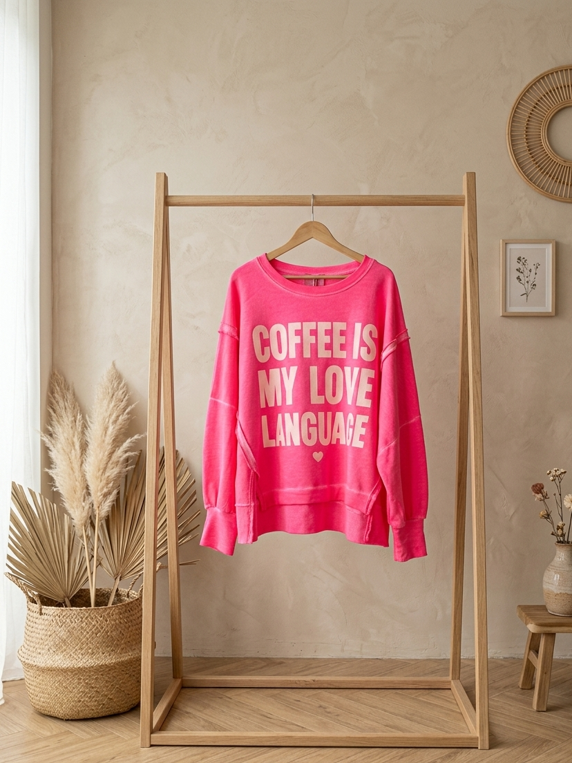 Coffee Is My Love Language | Oversized Sweater | Pink & Weiß