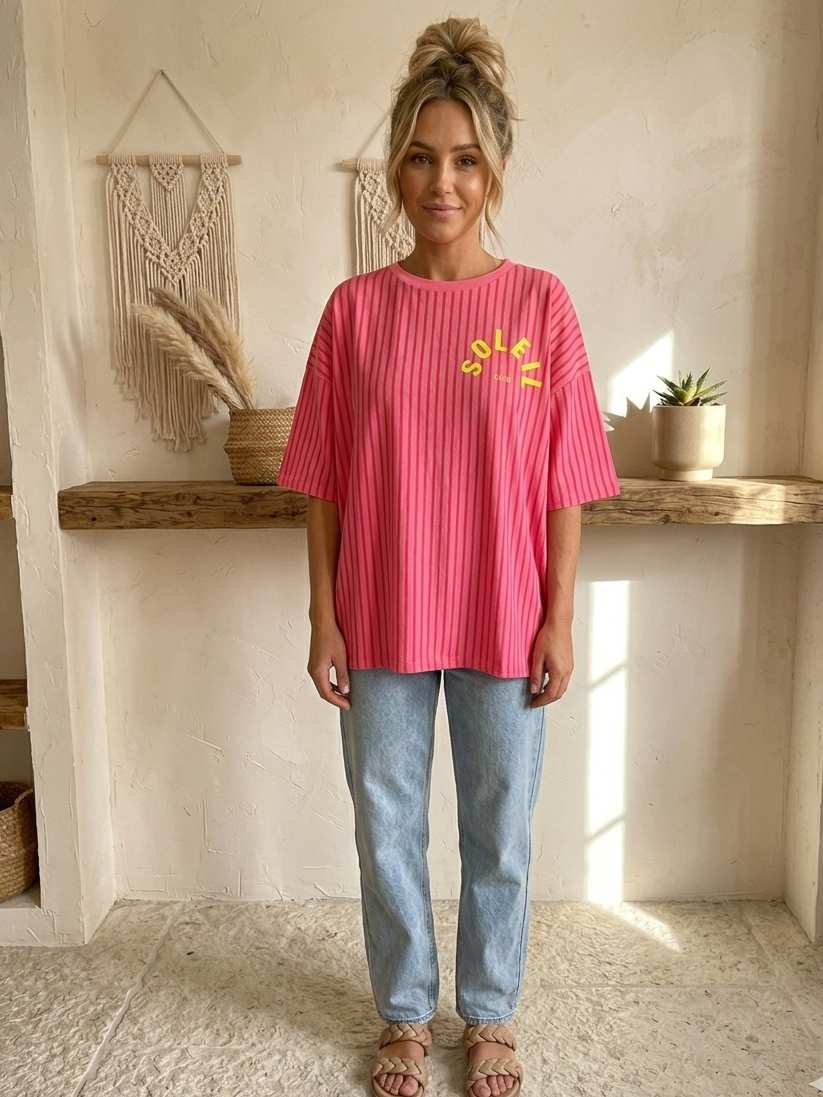 SOLEIL Oversized T-Shirt | Pink Ribbed
