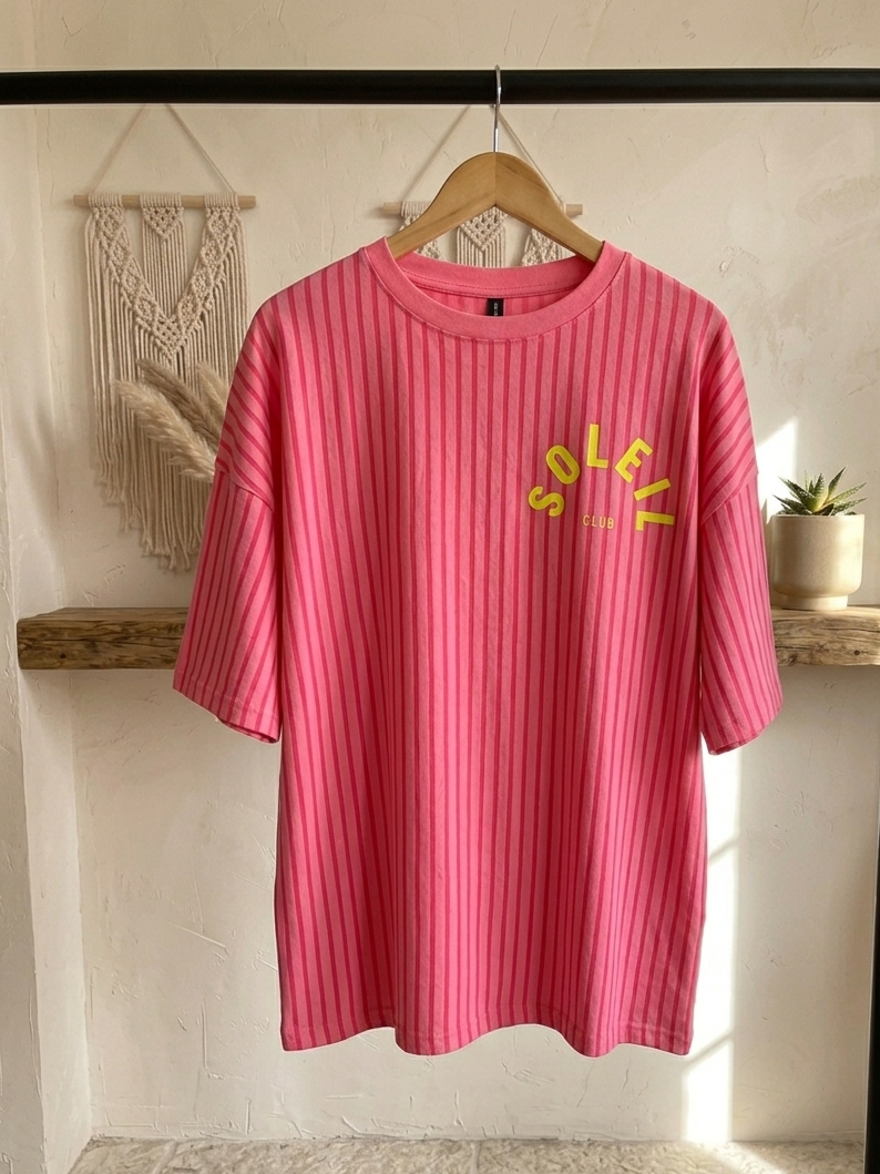 SOLEIL Oversized T-Shirt | Pink Ribbed