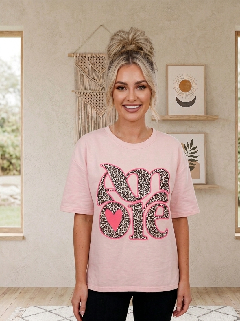 Damen Oversize T-Shirt Amore – Statement-Shirt mit Leo-Print
