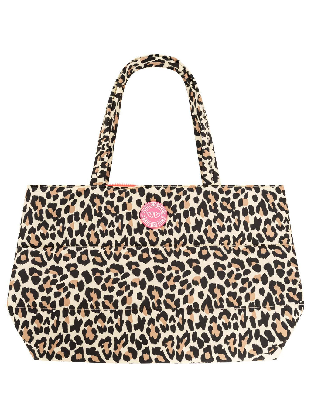 Shopper Leo Allover Beige von Zwillingsherz – Freisteller weißer Hintergrund, Frontansicht Leopardenprint