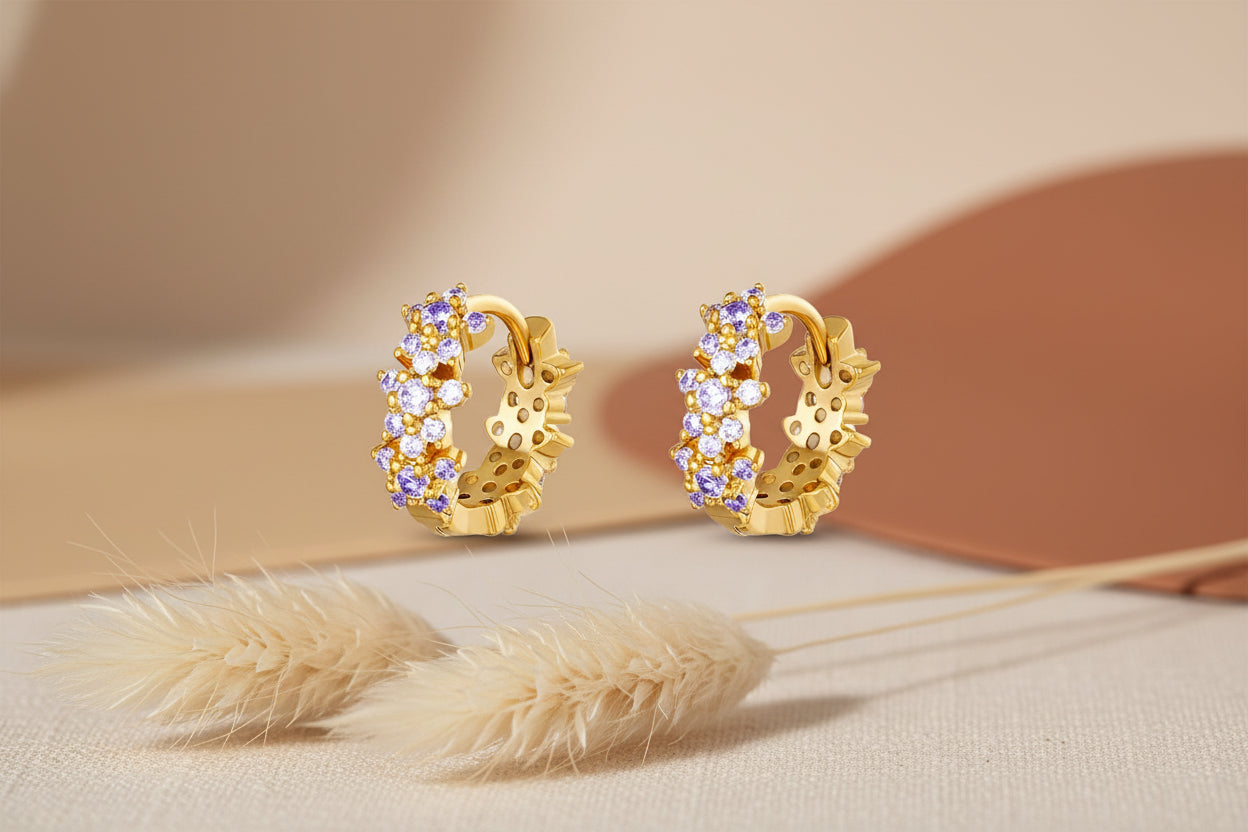 Star rhinestone hoop earrings - copper