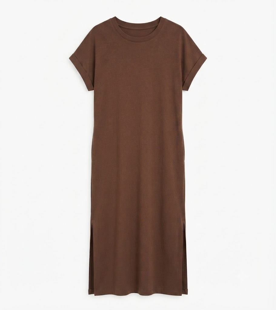 T-Shirt Mididress mit Seitenschlitzen | Braun & Pink | One Size S-L