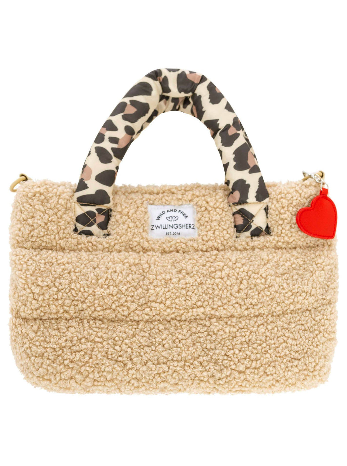 Teddy Tasche Damen Beige Frontansicht – Zwillingsherz Leo Classic Handtasche weißer Hintergrund