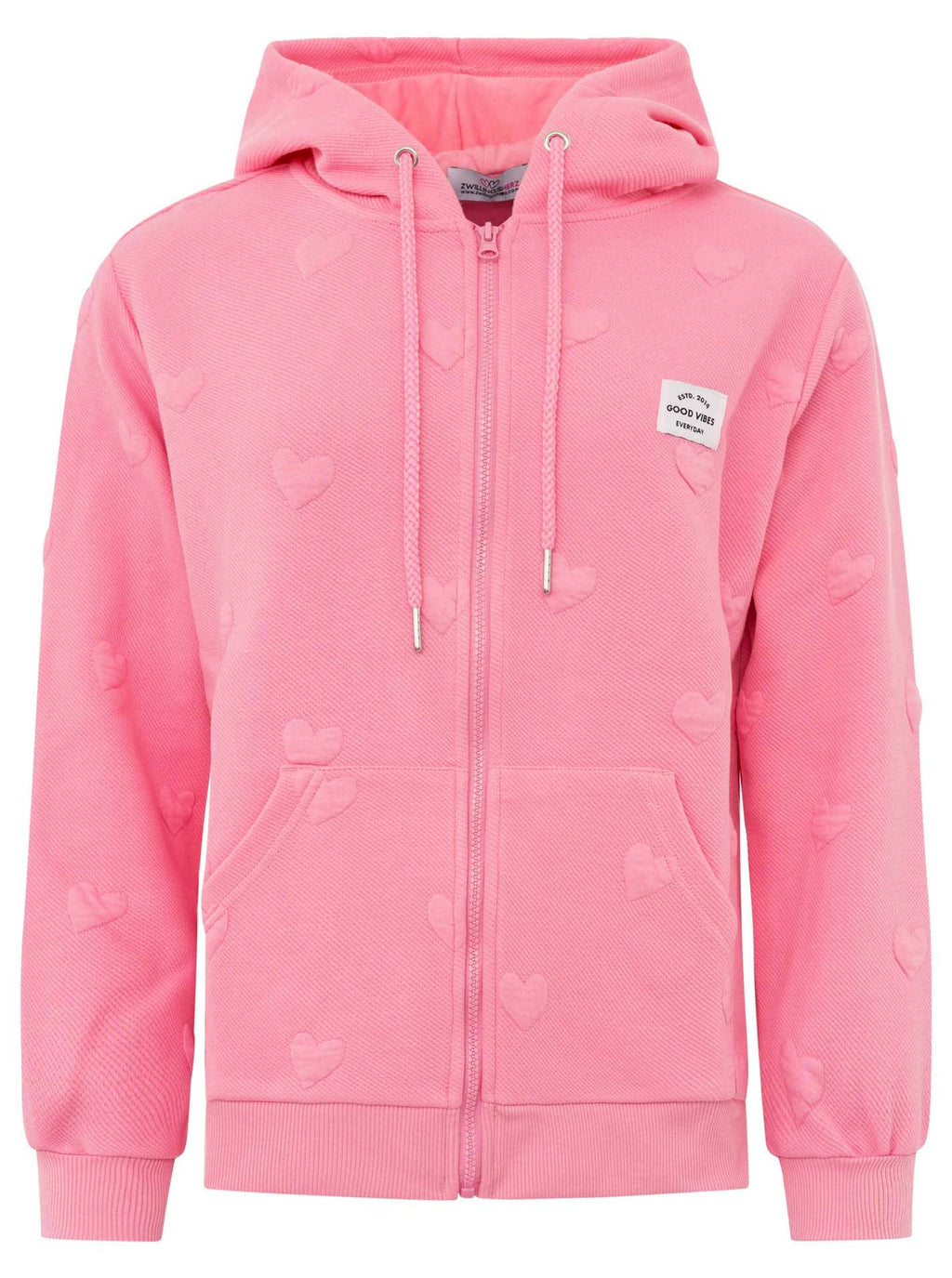 Hoodiejacke Zwillingsherz Love, rosa Damen-Hoodiejacke, Produktfreisteller Frontansicht
