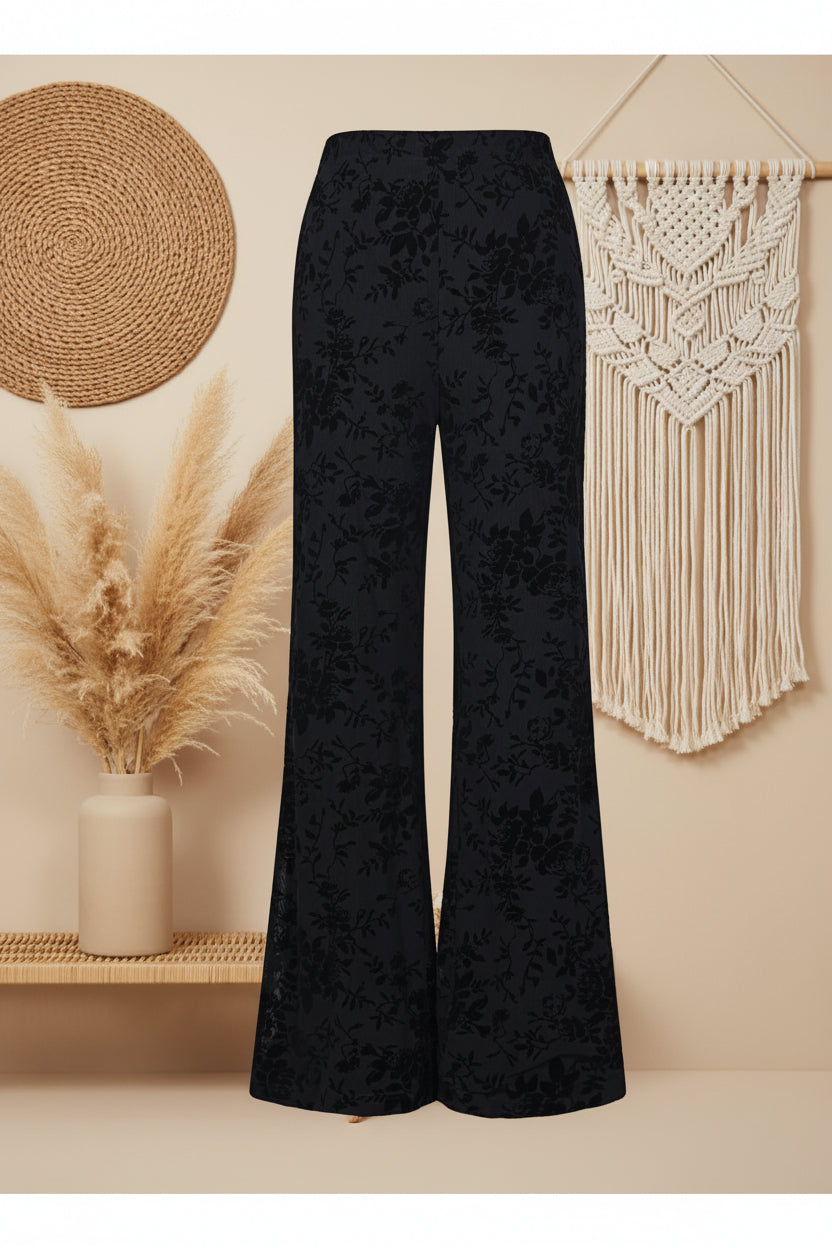 Mesh pants with suede floral print – designed to match