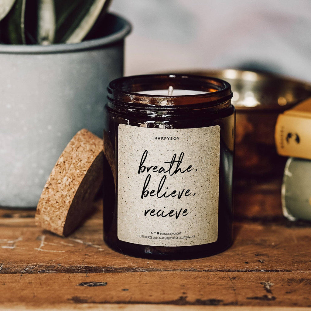 Duftkerze Breathe Believe Receive – Yoga & Meditation Kerze | Soja Duftkerze