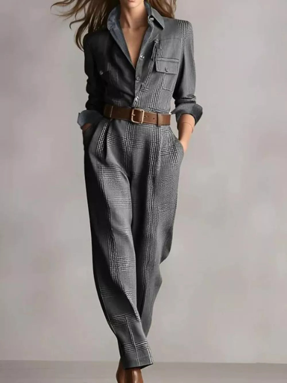 Langarm Jumpsuit mit Knopfleiste Damen | Eleganter Overall