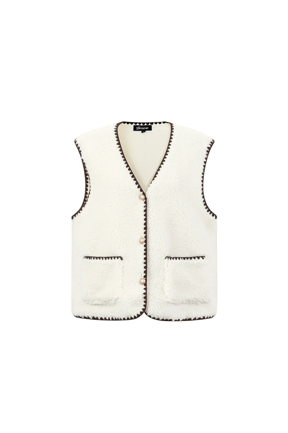 Damen Weste Color Clash Herbst Winter – Casual Polyester Weste in Weiß, Khaki & Dunkelbraun