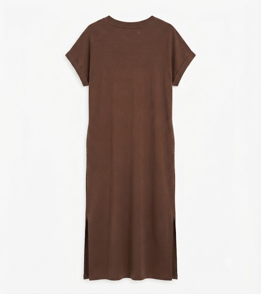 T-Shirt Mididress mit Seitenschlitzen | Braun & Pink | One Size S-L