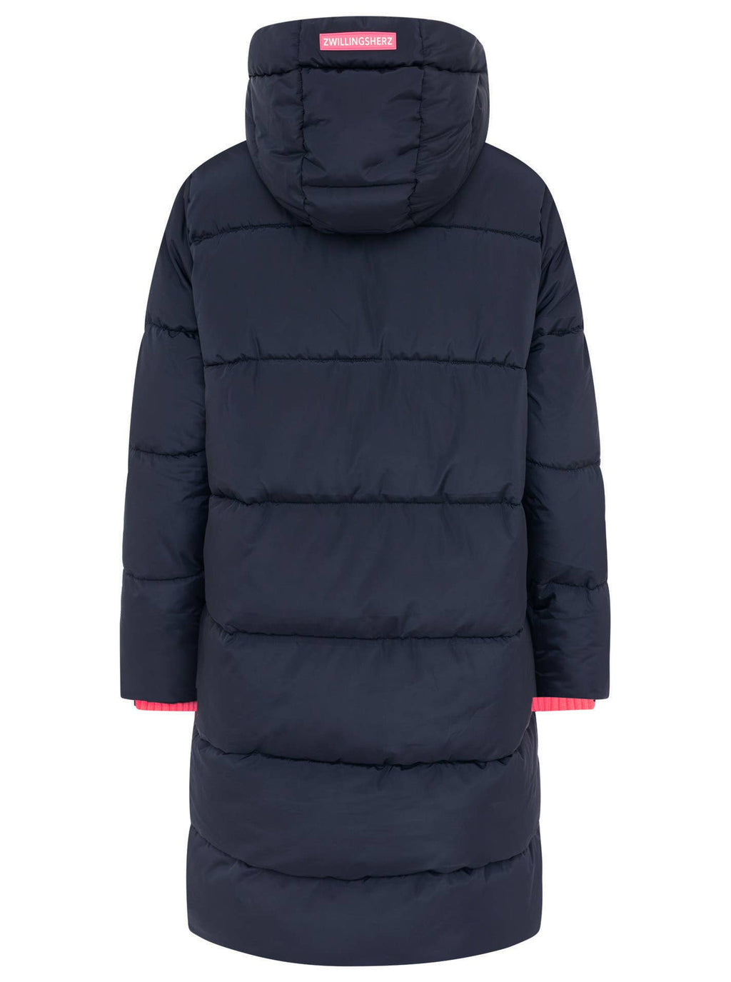 Steppmantel Damen Navy Rückenansicht – Zwillingsherz Wintermantel lang