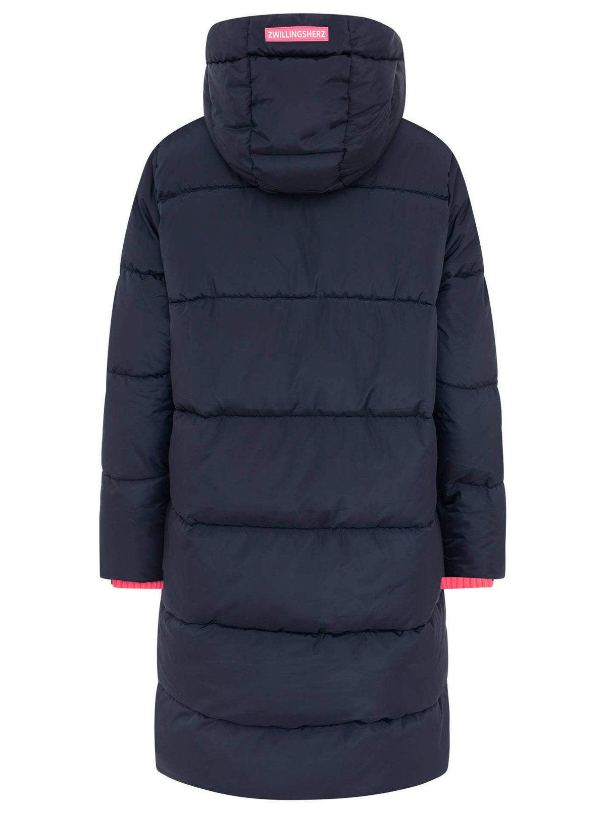 Steppmantel Damen Navy Rückenansicht – Zwillingsherz Wintermantel lang