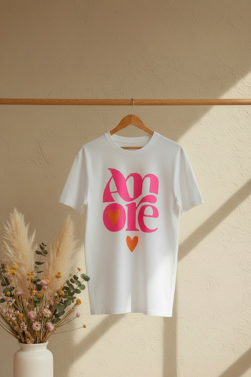 Amore Print T-Shirt | Baumwoll-Shirt mit Grafikdruck Made in Italy