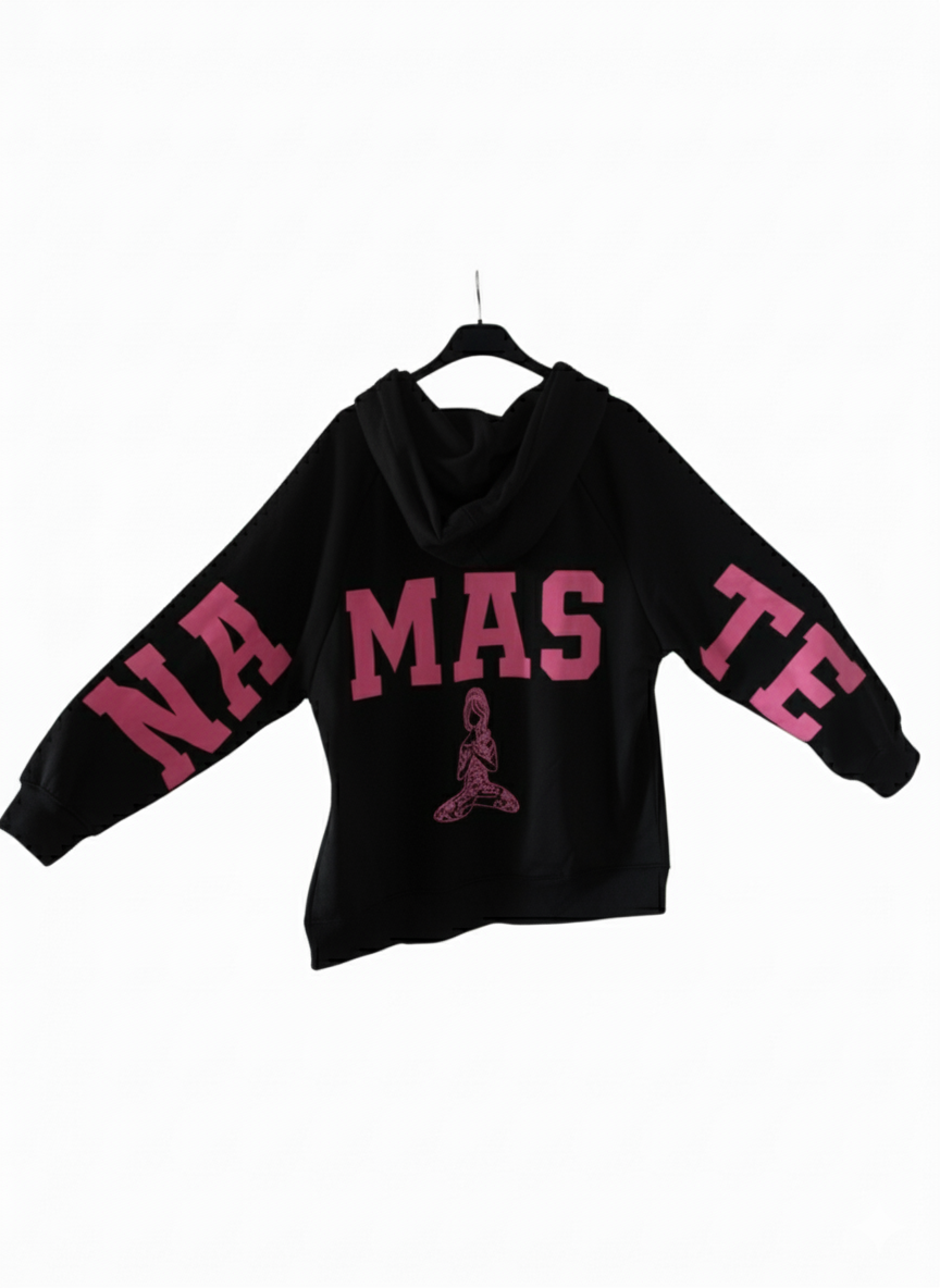 Damen Namaste Hoodie – Gemütlich & Modern in Schwarz, Braun & Pink