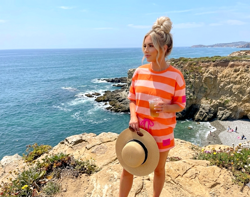 Sommer Zweiteiler Set "Sunset Beach" | Orange & Pink gestreift | Butterstoff (Gr. S-L)