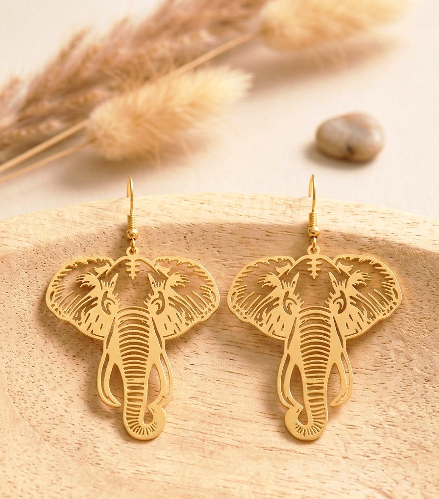 Elefanten Ohrringe Gold – Boho Statement Schmuck mit Glücksbringer-Symbolik