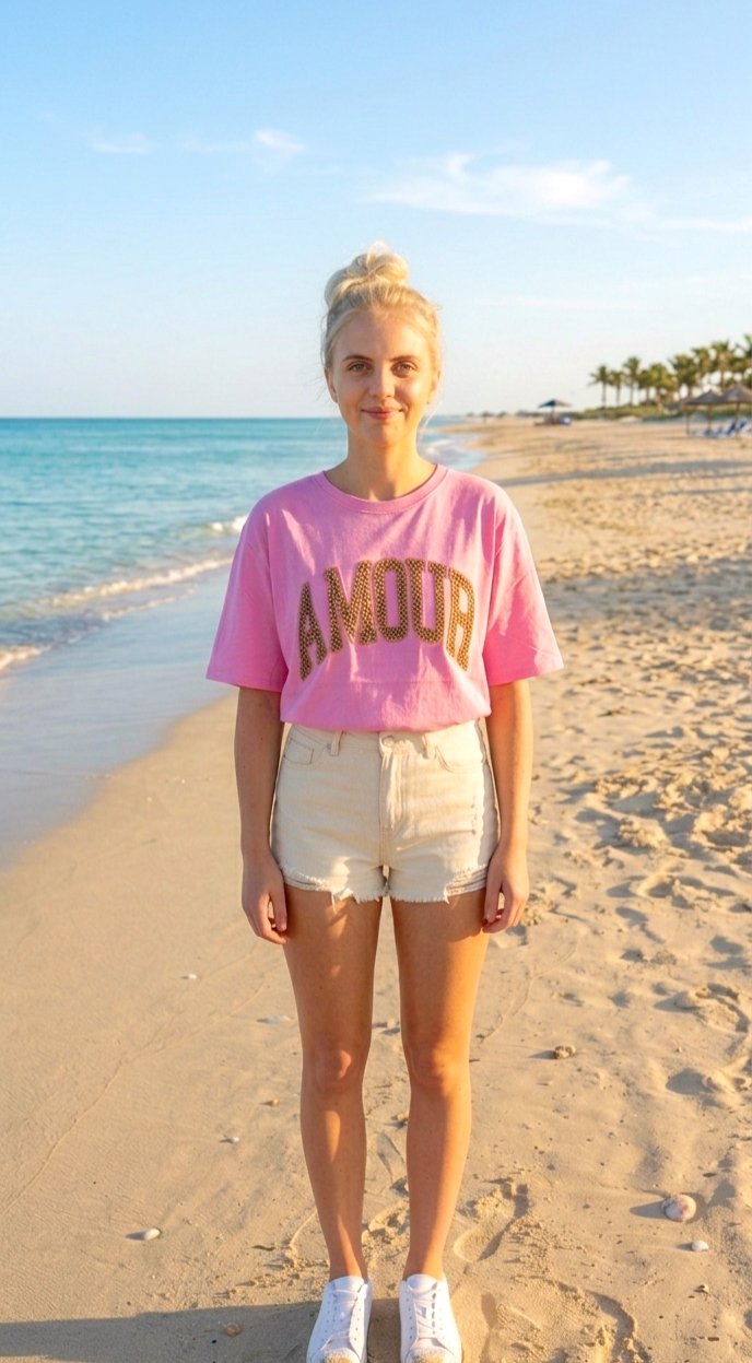 "AMOUR" Oversized T-Shirt ✨ Leo-Flockdruck | Gelb & Pink | S–L