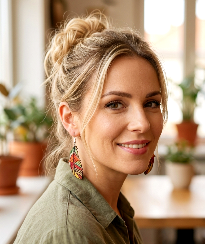 Feder-Ohrringe Boho – Farbenfroher Statement Schmuck in Orange, Gelb & Grün