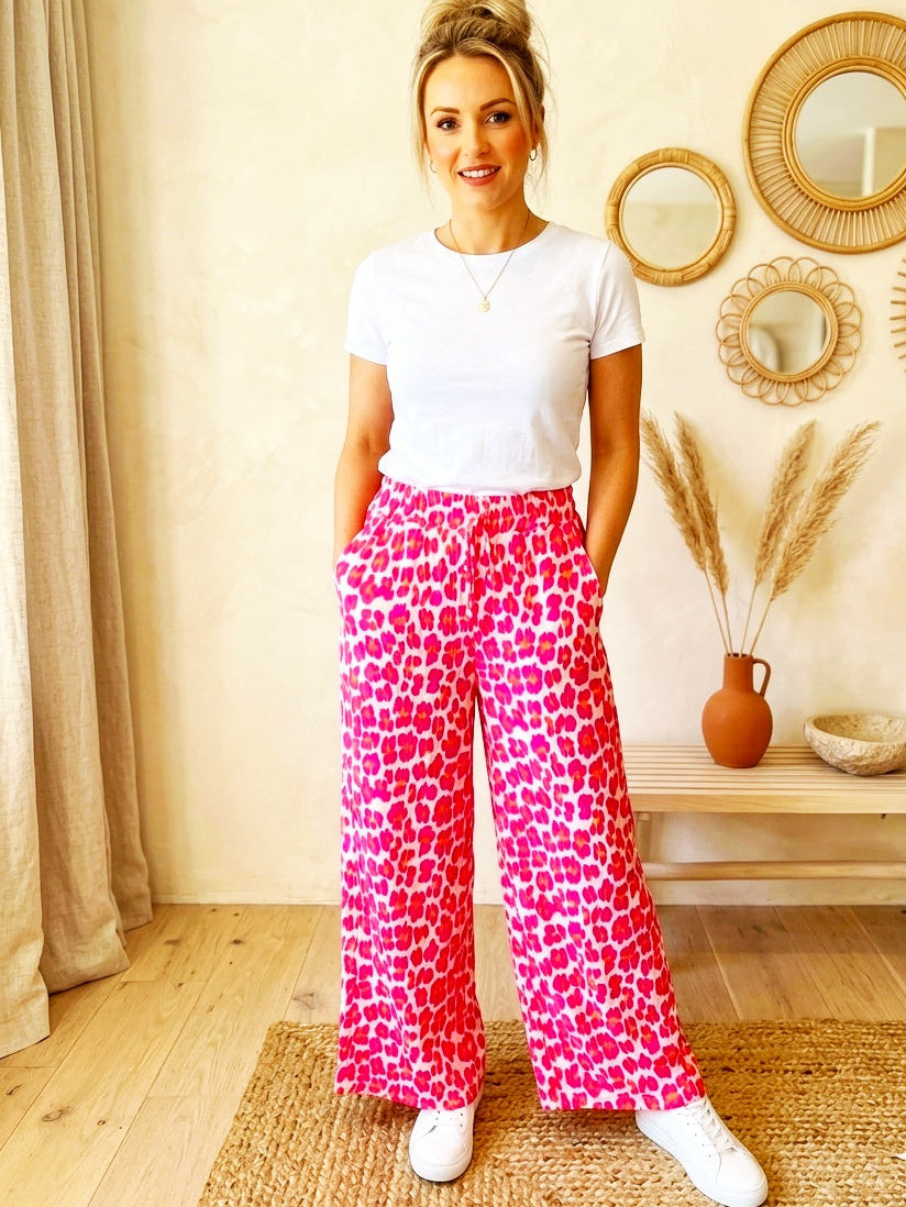 Palazzo-Hose "Leo-Print" 🐆 Pink Animal Print | One Size S–L
