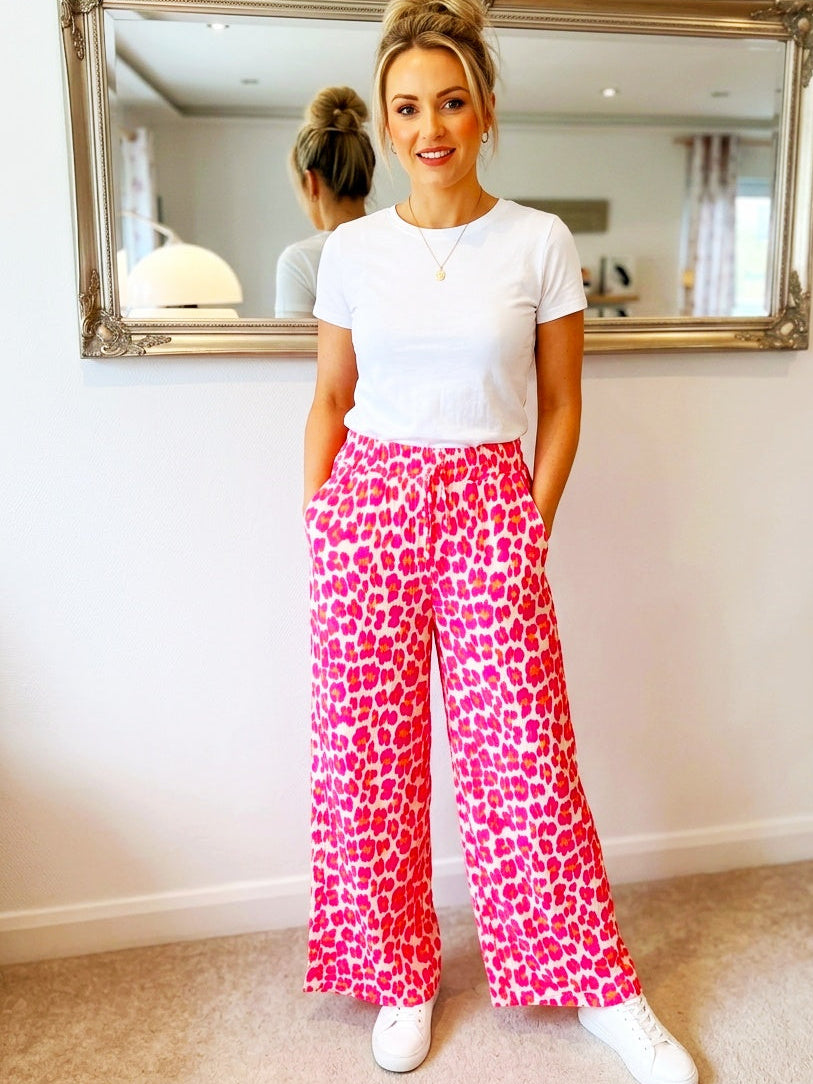Palazzo-Hose "Leo-Print" 🐆 Pink Animal Print | One Size S–L